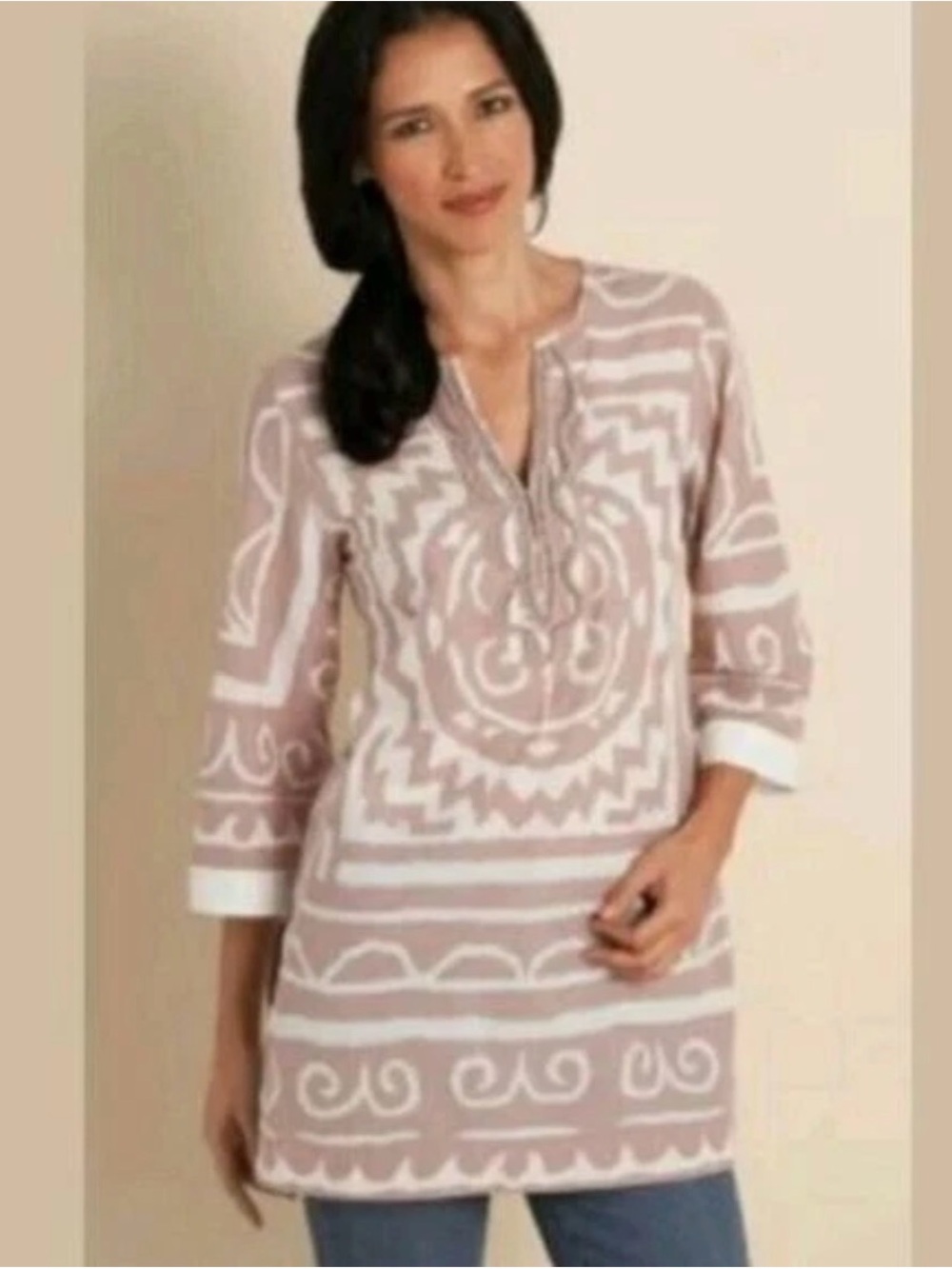 Soft Surroundings Blush Pink and White Printed Tunic